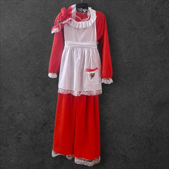 Vintage 1960s 1970s 3 pieces Red Mrs. Clause Christmas Hostess Maxi Dress M/L - Picture 2 of 11